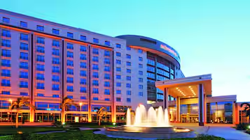Modern luxury hotel with fountain in Accra Ghana