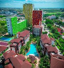 Modern hotel complex aerial view in Ghana